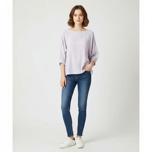 Uniqlo Top Women Medium Light Purple Long Sleeve Boat Neck Elastic Cuffs Cotton